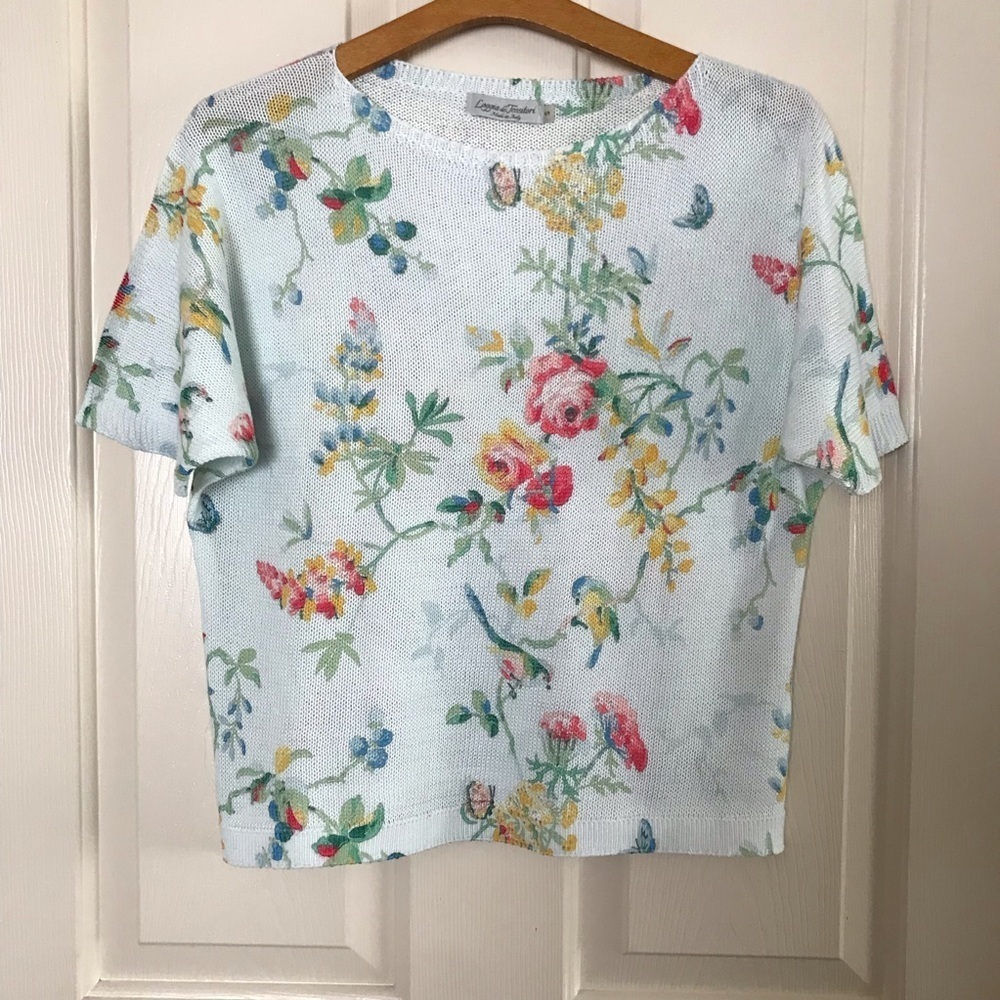 Knit Floral Print Blouse Loggia de Tessitori Made in Italy Mint  Green Sz Small